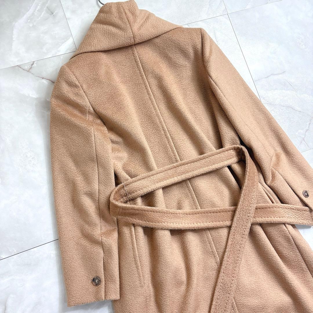 美品　マックスマーラ 白タグ キャメル100% ショール ベルテッドコート38