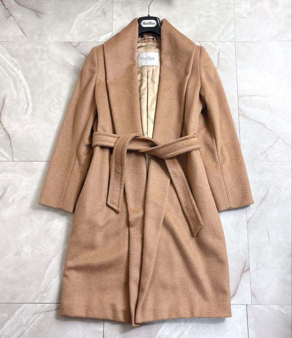 美品　マックスマーラ 白タグ キャメル100% ショール ベルテッドコート38
