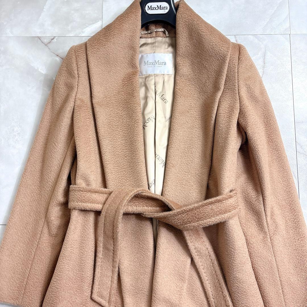 美品　マックスマーラ 白タグ キャメル100% ショール ベルテッドコート38