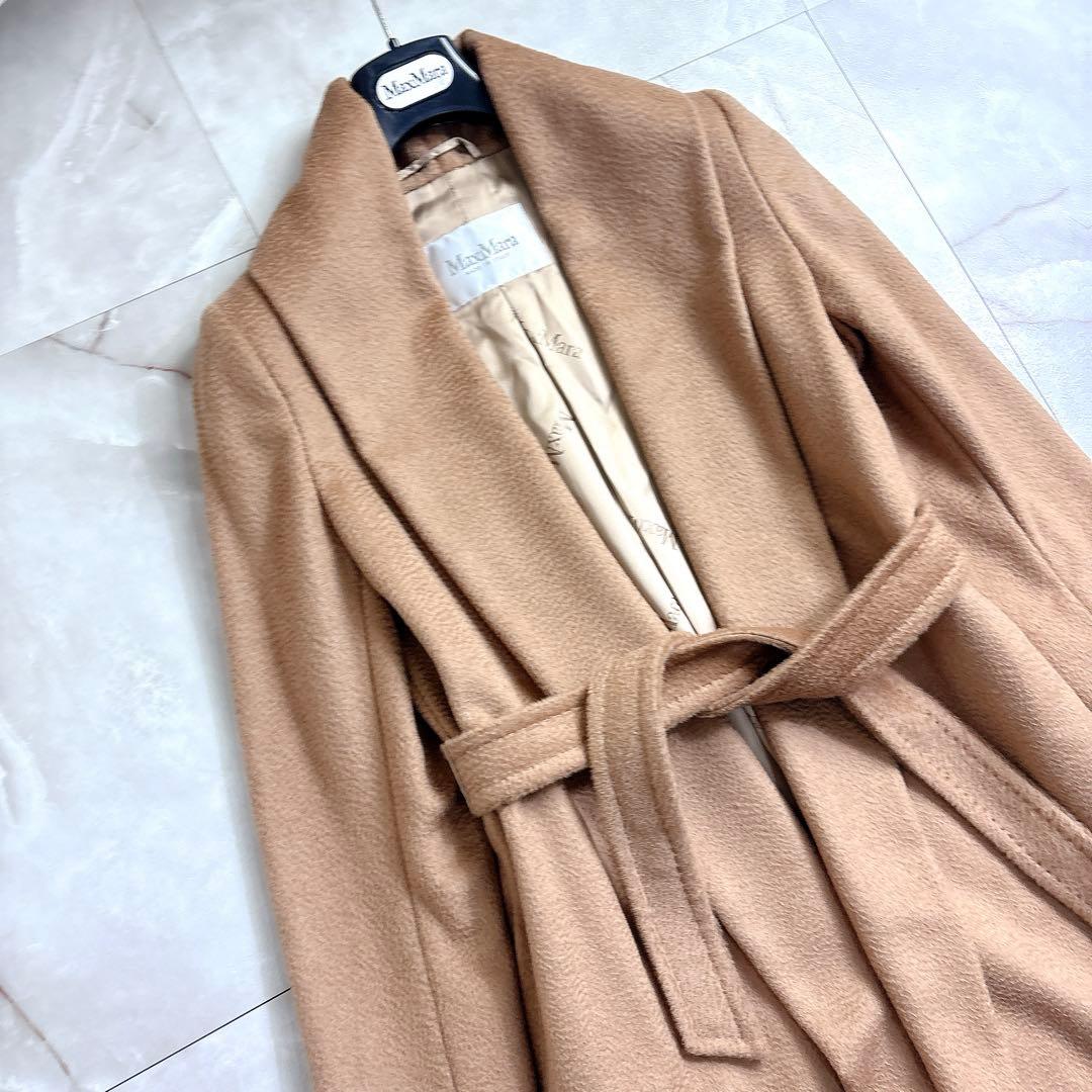 美品　マックスマーラ 白タグ キャメル100% ショール ベルテッドコート38