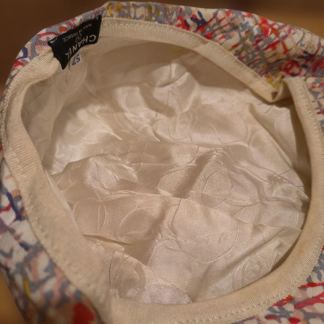 希少CHANEL ハンチング帽 57cm カラフルプリントフランス製