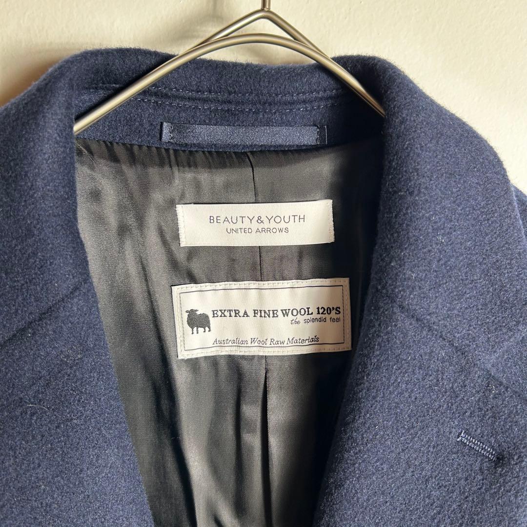 BEAUTY&YOUTH ソリッド 120S メルトン チェスターコートネイビー