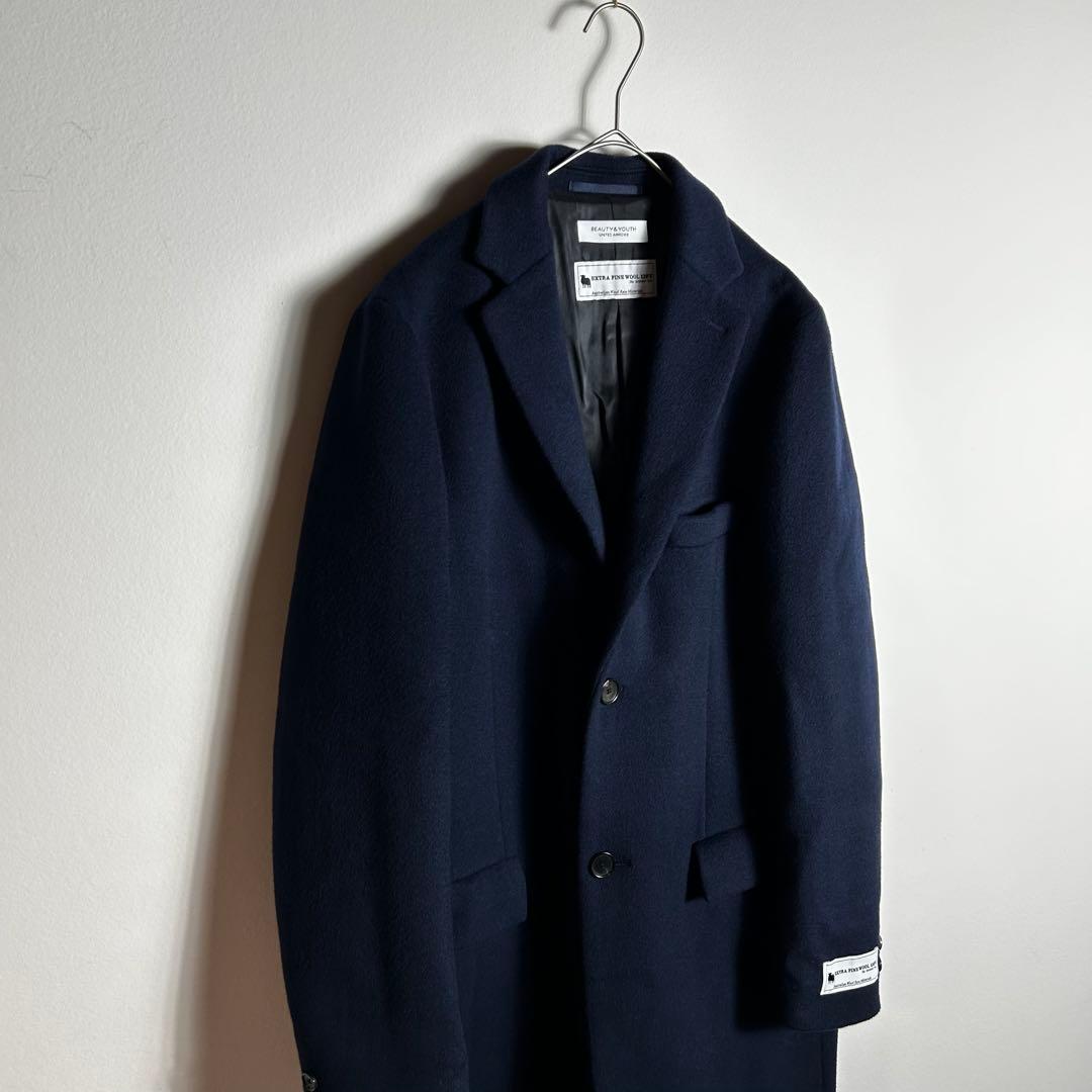 BEAUTY&YOUTH ソリッド 120S メルトン チェスターコートネイビー