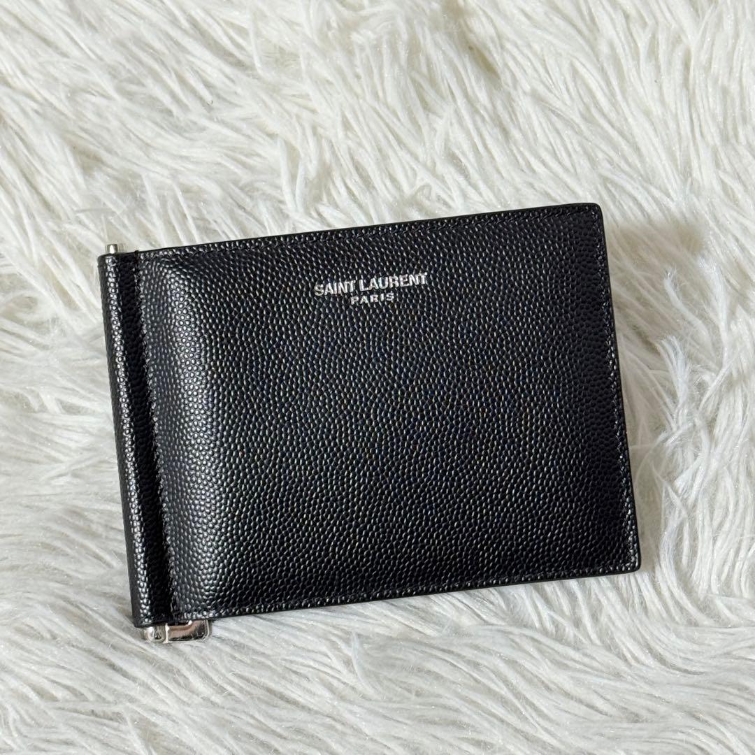 ⭐️未使用⭐️　サンローラン　マネークリップ　二つ折り財布　シルバー金具　黒