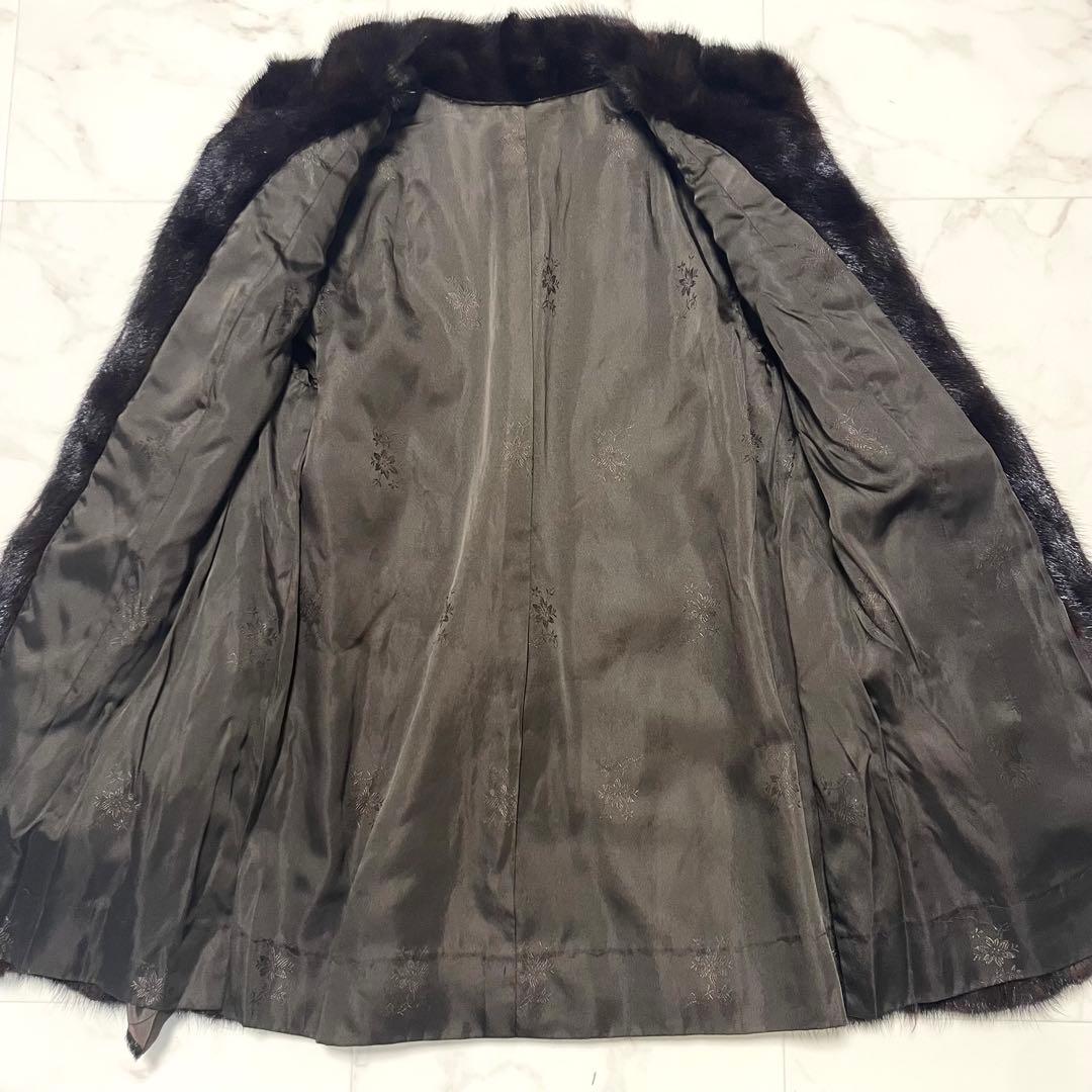 極美品 ミンク 花柄刺繍 リアルファーコート スタンドカラー ミドル丈 L相当