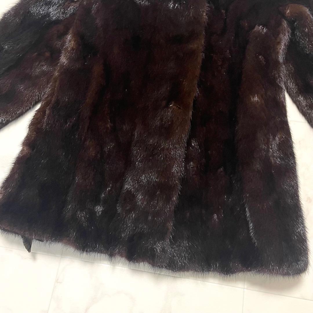 極美品 ミンク 花柄刺繍 リアルファーコート スタンドカラー ミドル丈 L相当