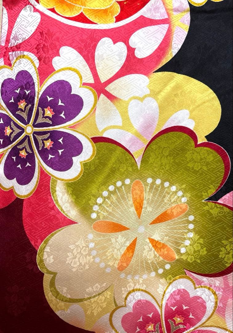 白×黒 桜 牡丹 振袖 身丈161