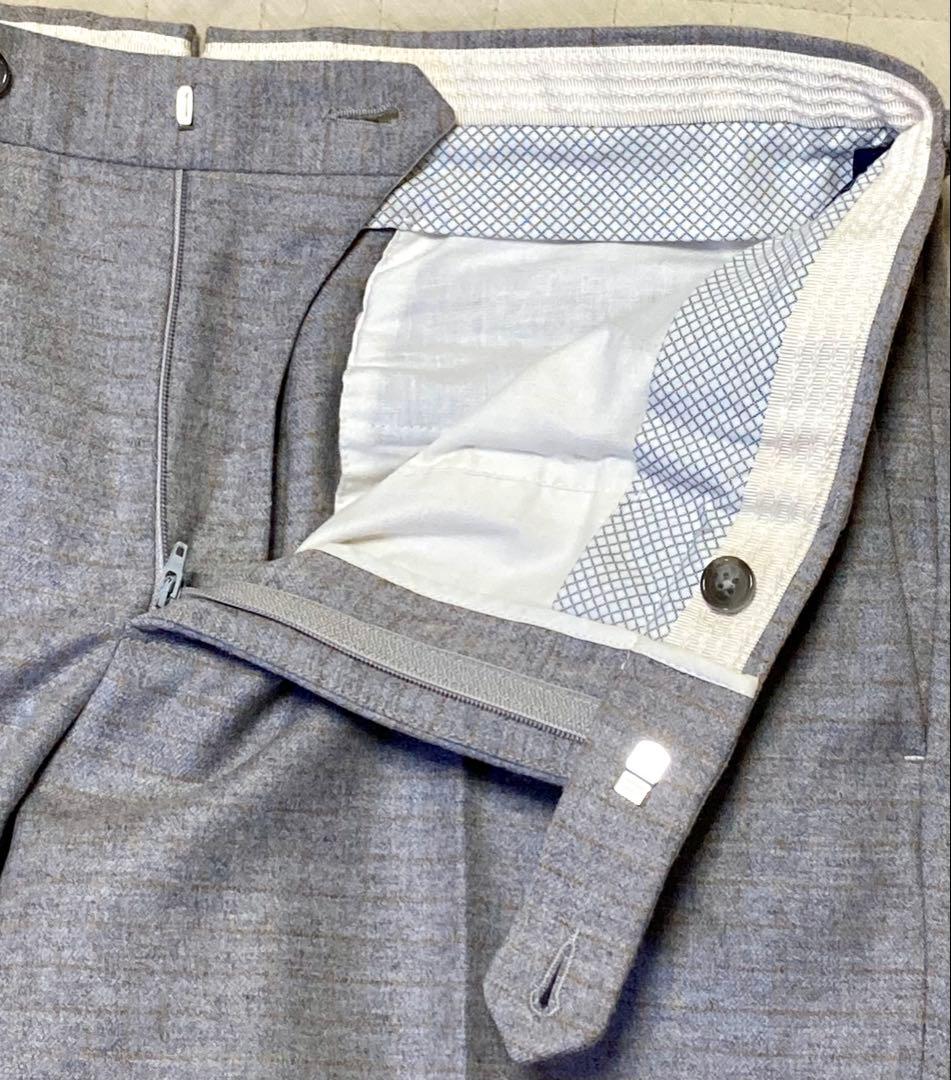 新同★インコテックス♂ウールフラノスラックスパンツ★ライトグレー★細いボーダー