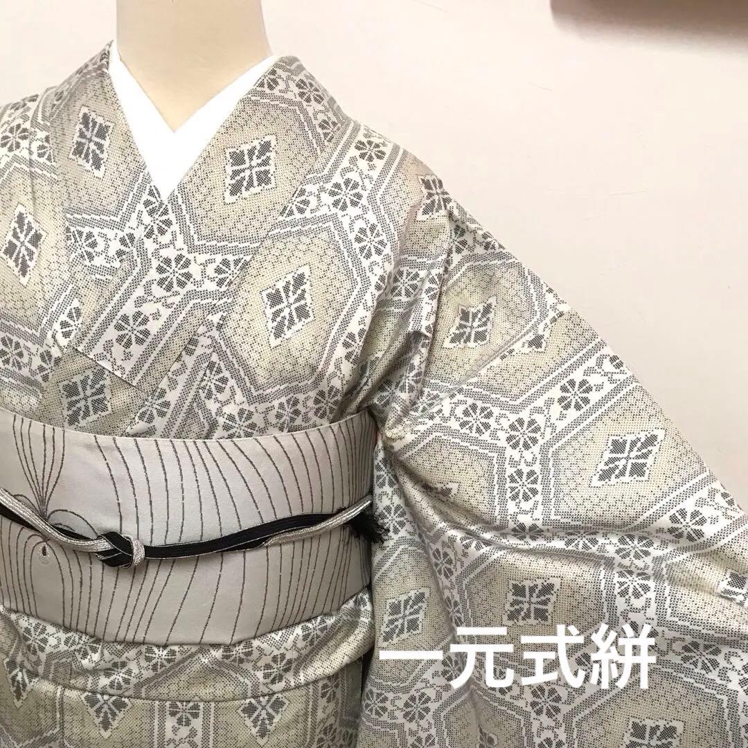 白大島　逸品　一元絣　大きな亀甲に唐草と小花　古典柄をモダンに　丸洗い済み⭐️