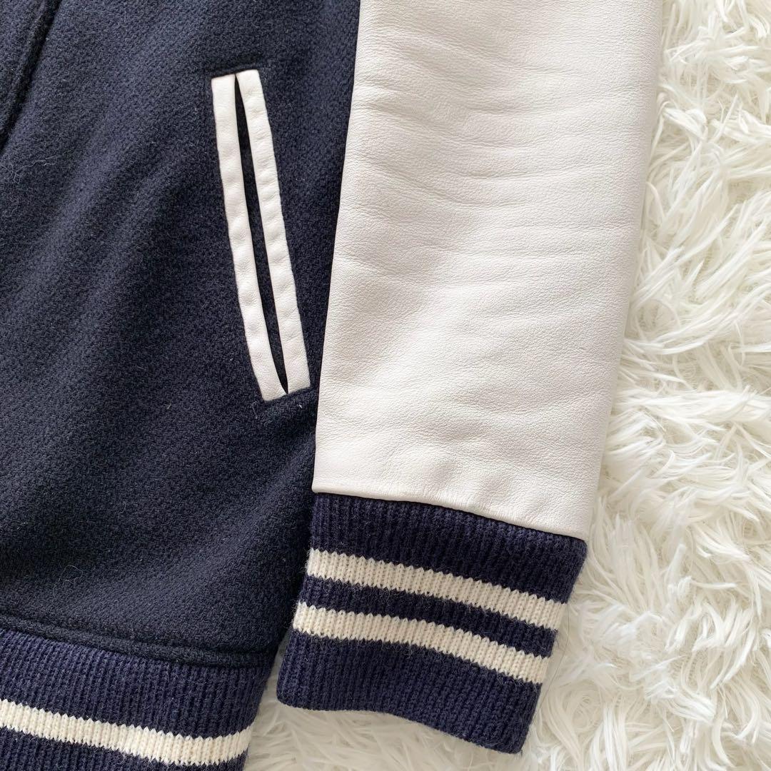 【ドゥーズィエムクラス】ジャケット スタジャン ブルゾン 切替 レザー　紺 白