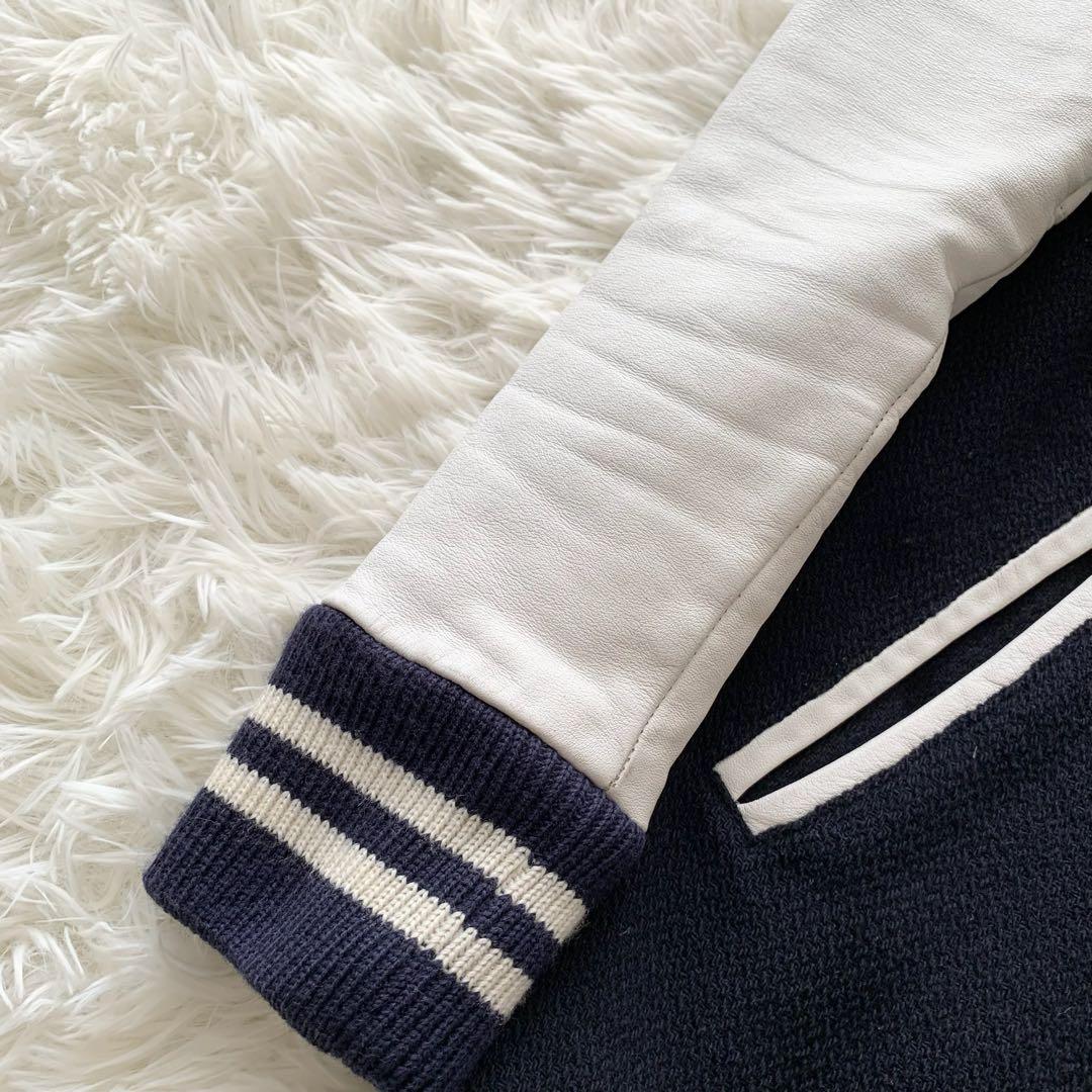 【ドゥーズィエムクラス】ジャケット スタジャン ブルゾン 切替 レザー　紺 白