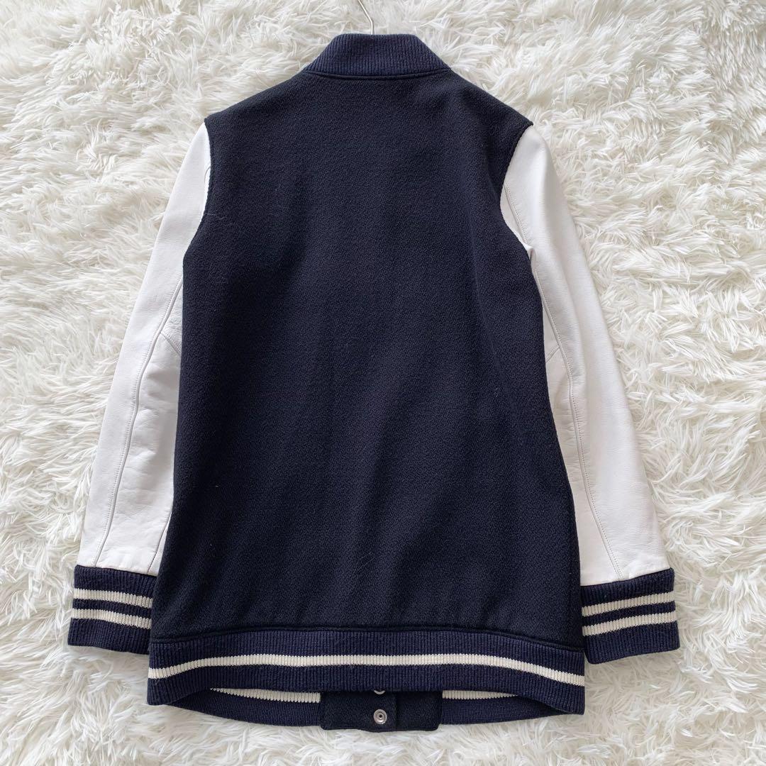 【ドゥーズィエムクラス】ジャケット スタジャン ブルゾン 切替 レザー　紺 白