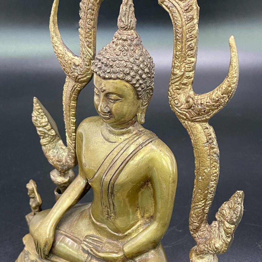 真鍮製 チンナラート仏 タイ仏教 火焔光背 銘文有 高31.5cm SB41