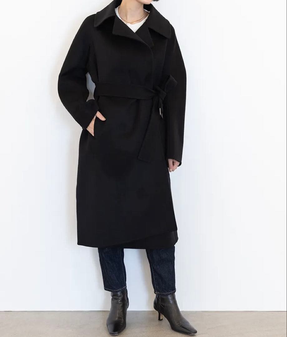 ［新品未使用］ユニクロ　＋J　カシミヤブレンド ラップロングコート　S　黒