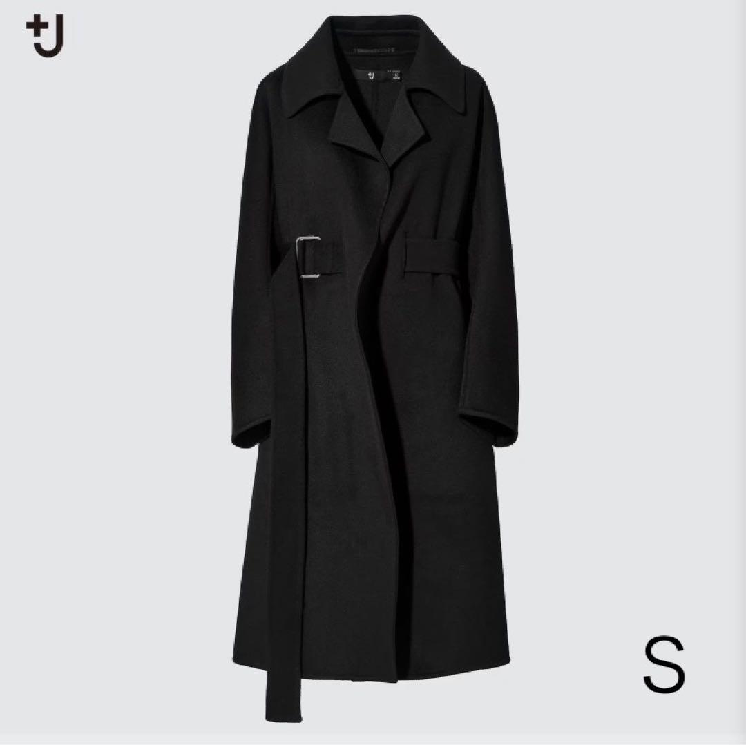 ［新品未使用］ユニクロ　＋J　カシミヤブレンド ラップロングコート　S　黒