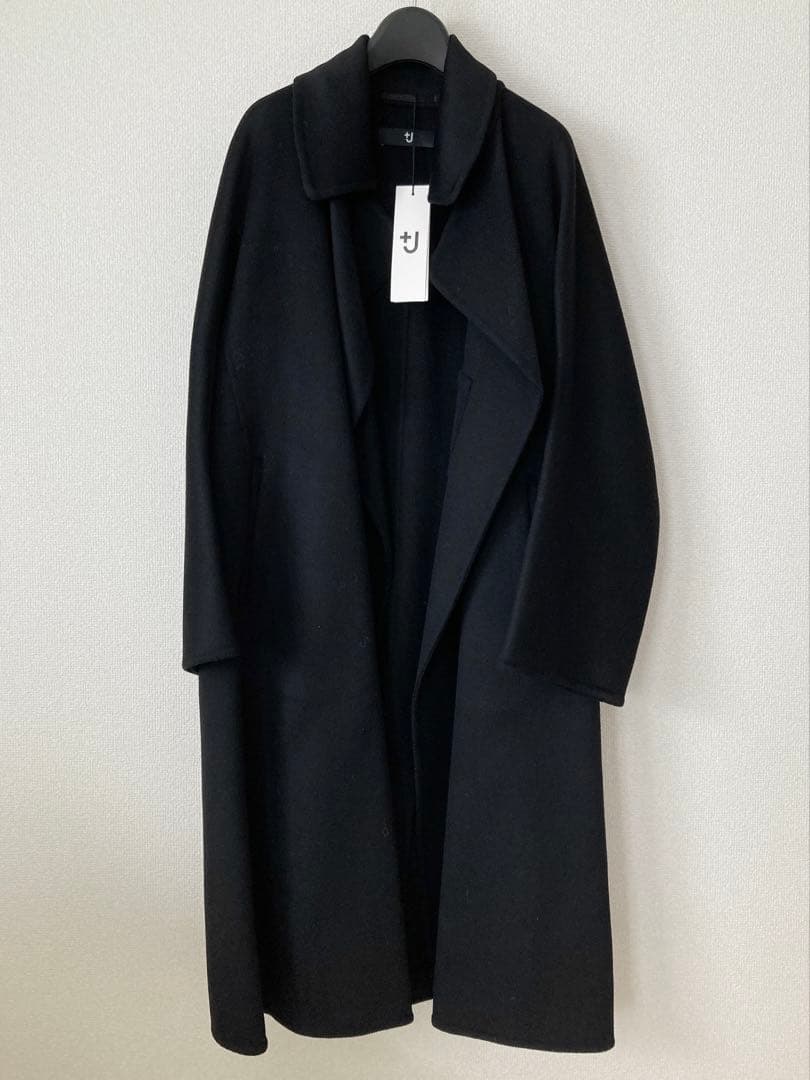 ［新品未使用］ユニクロ　＋J　カシミヤブレンド ラップロングコート　S　黒