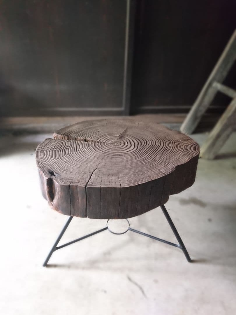 天然杉 アイアン テーブル 輪切り ミニプレート付き