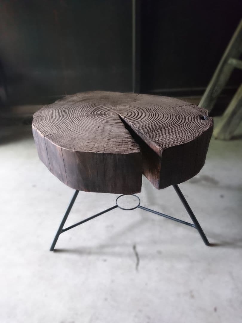 天然杉 アイアン テーブル 輪切り ミニプレート付き