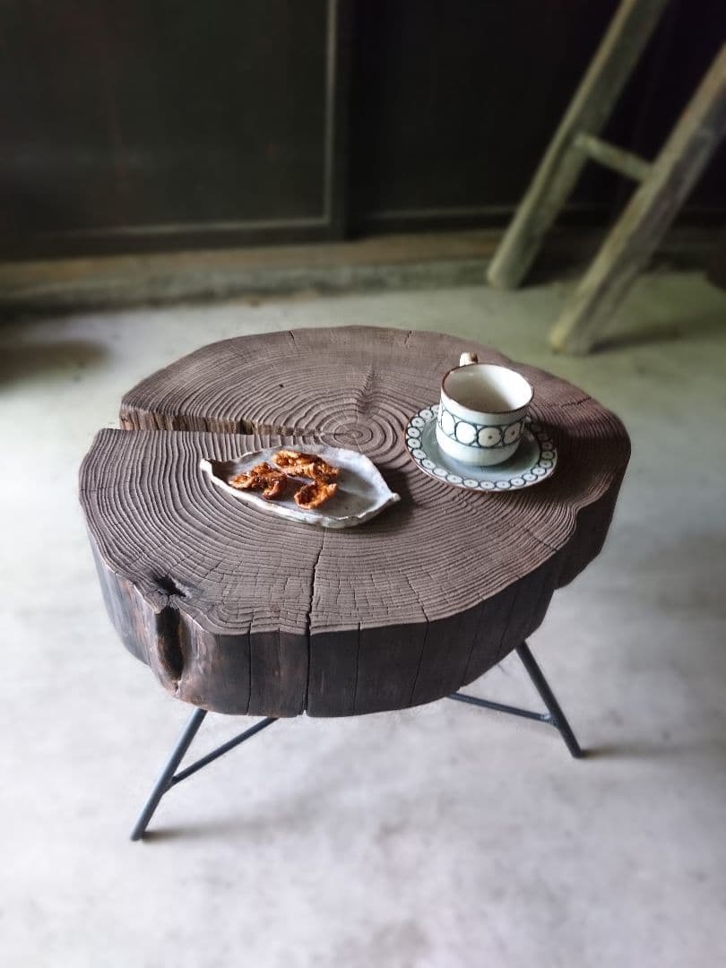 天然杉 アイアン テーブル 輪切り ミニプレート付き