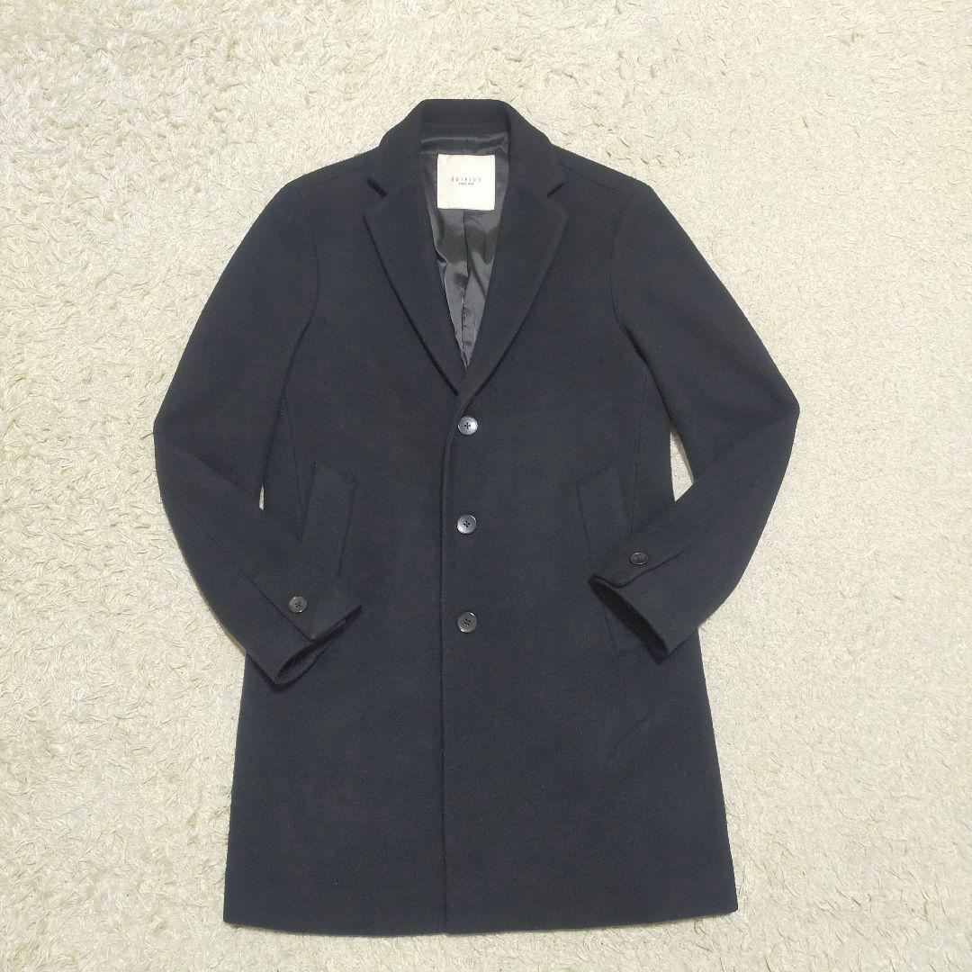 【紳士の装い】エディフィス EDIFICE・チェスターコート・ブラック・M