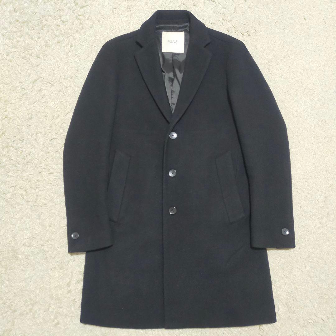 【紳士の装い】エディフィス EDIFICE・チェスターコート・ブラック・M