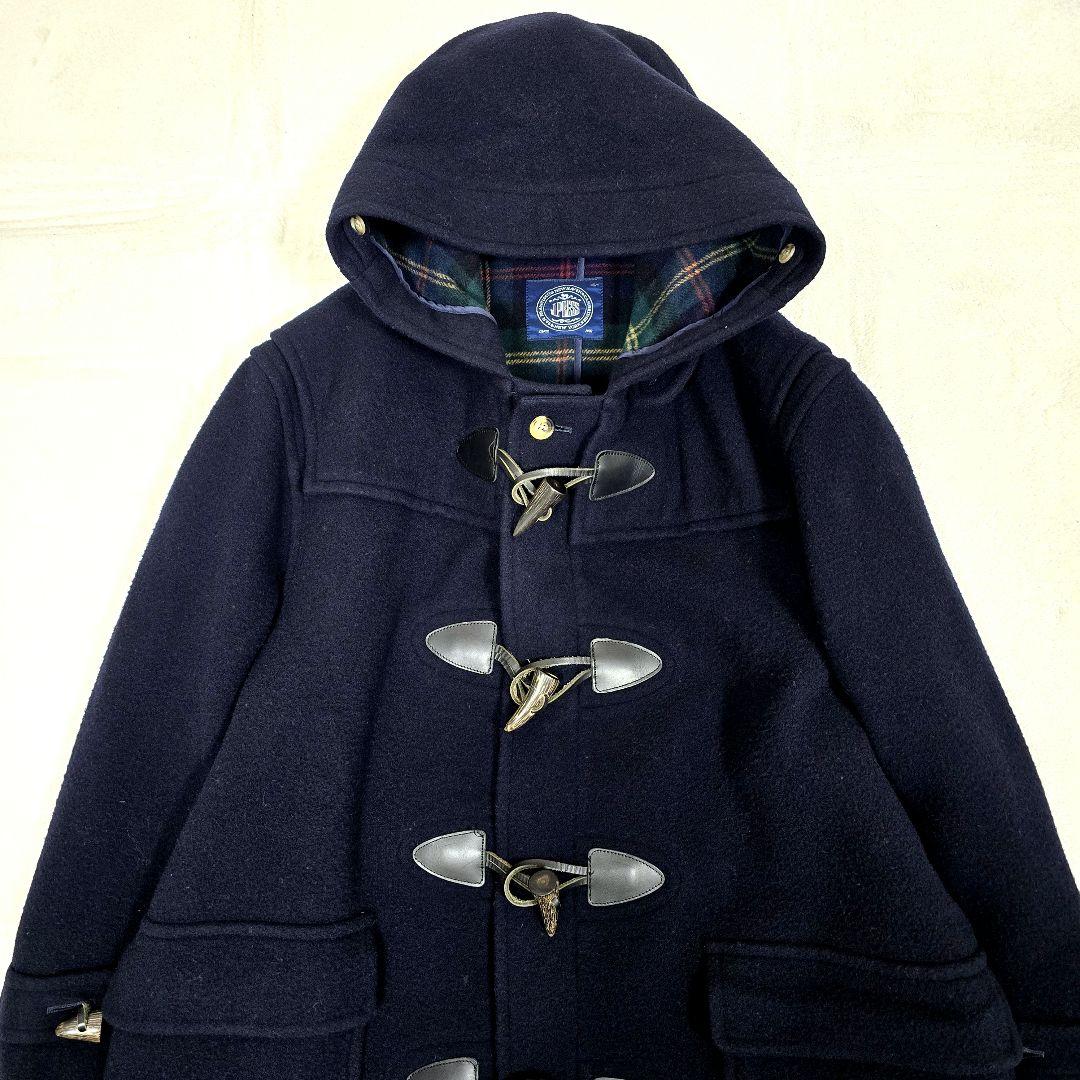 ジェイプレス ダッフルコート ロングコート フード トグル 裏地チェック 濃紺