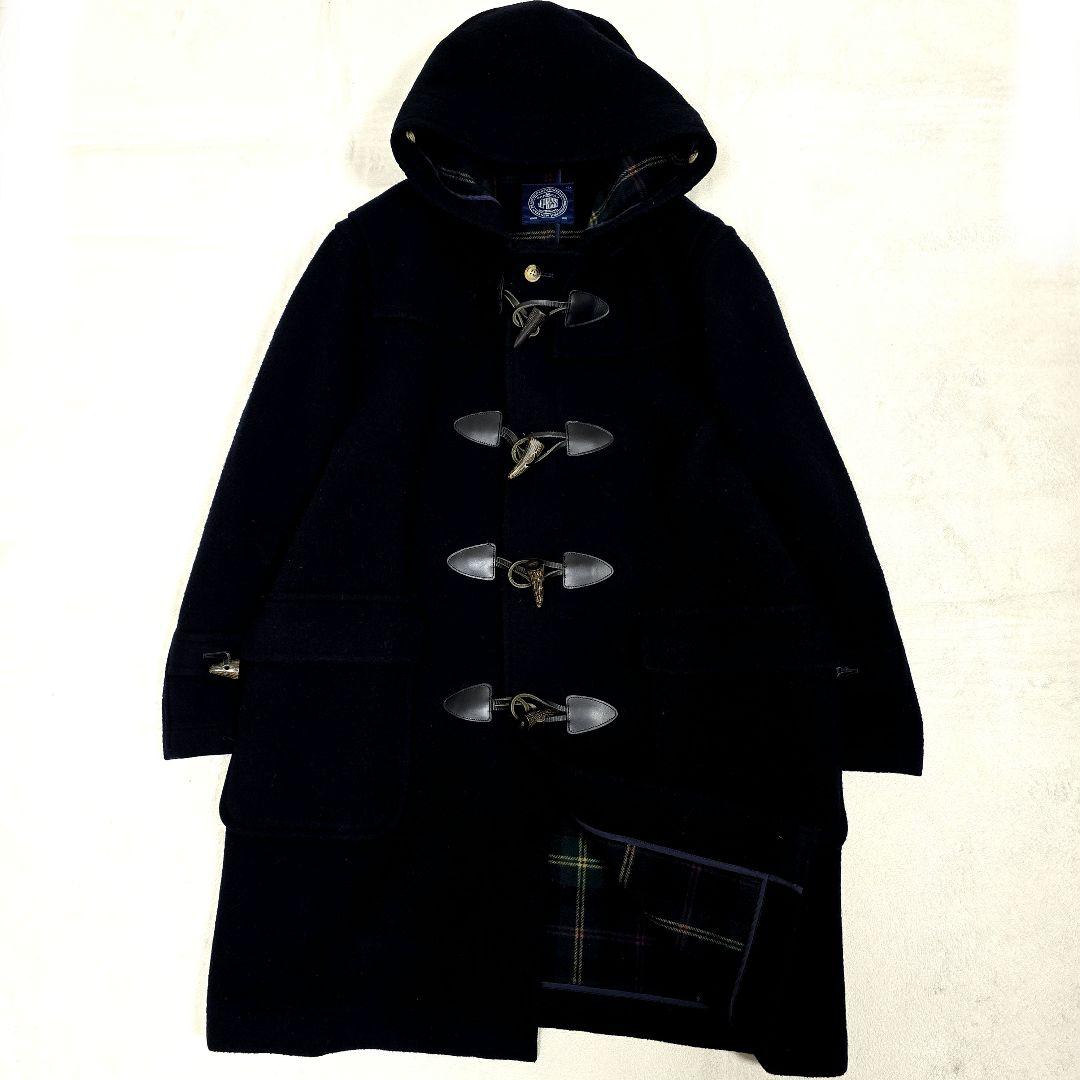 ジェイプレス ダッフルコート ロングコート フード トグル 裏地チェック 濃紺