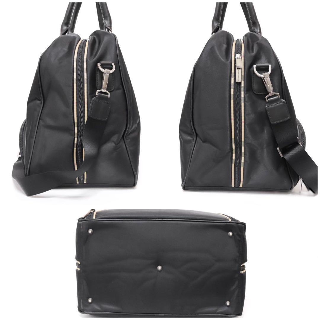 バーバリーゴルフ 2way ボストンバッグ ノバチェック レザー 黒