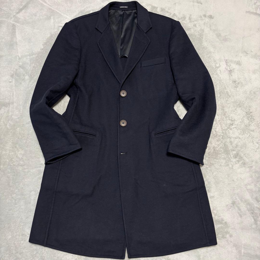 カシミヤ✨ジョルジオアルマーニ チェスターコート XL位 ネイビー ロング