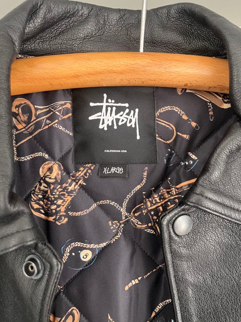 Stussy ブラック レザー ジャケット L