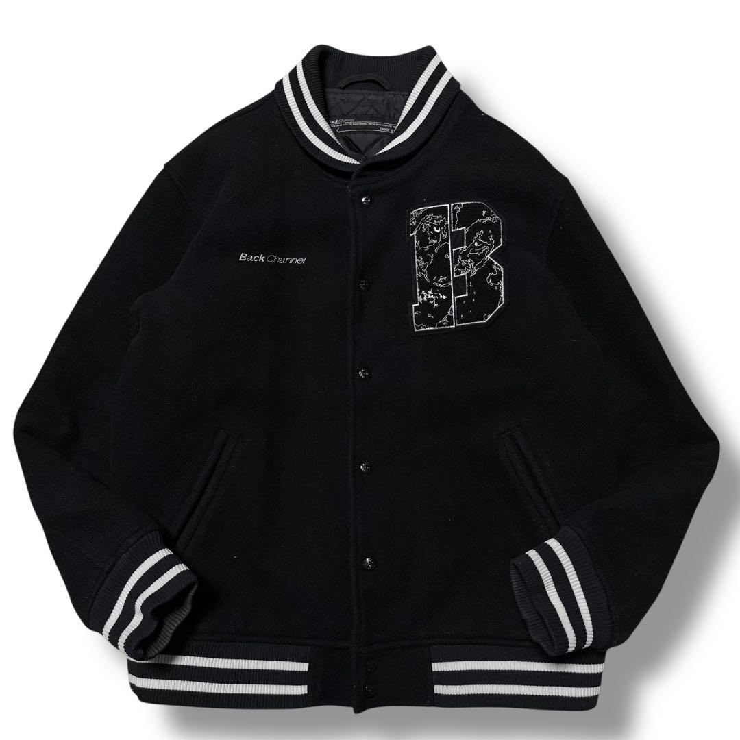 バックチャンネル 中綿入り スタジャン ウール ロゴ刺繍 ワッペン 黒 XL
