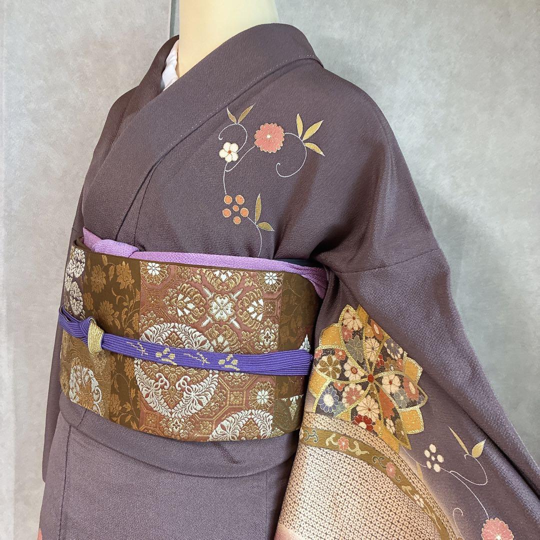 訪問着　フルセット　着物　正絹　ロング丈　しつけ付き　友禅　裄丈66 縮緬G7