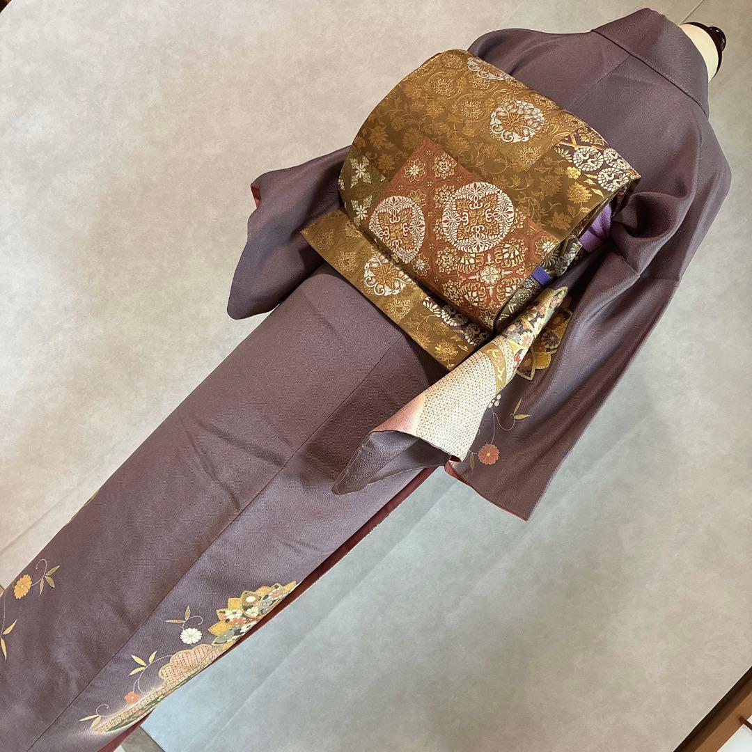 訪問着　フルセット　着物　正絹　ロング丈　しつけ付き　友禅　裄丈66 縮緬G7