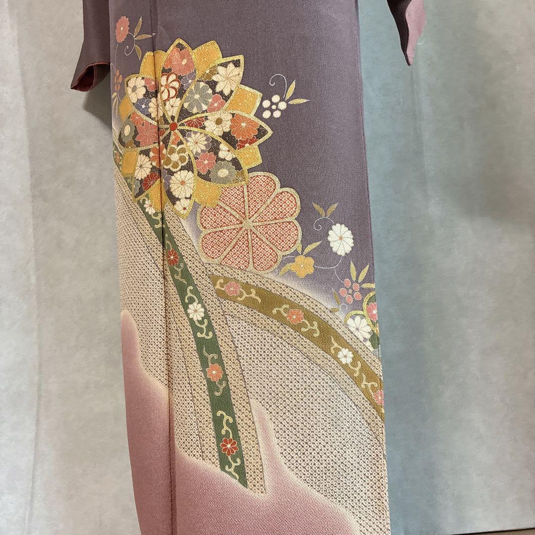 訪問着　フルセット　着物　正絹　ロング丈　しつけ付き　友禅　裄丈66 縮緬G7