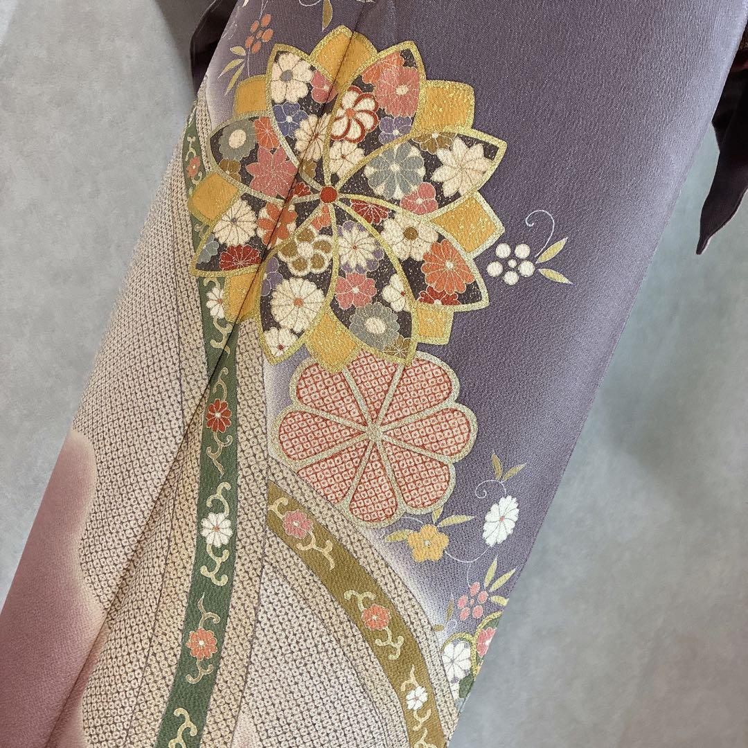 訪問着　フルセット　着物　正絹　ロング丈　しつけ付き　友禅　裄丈66 縮緬G7