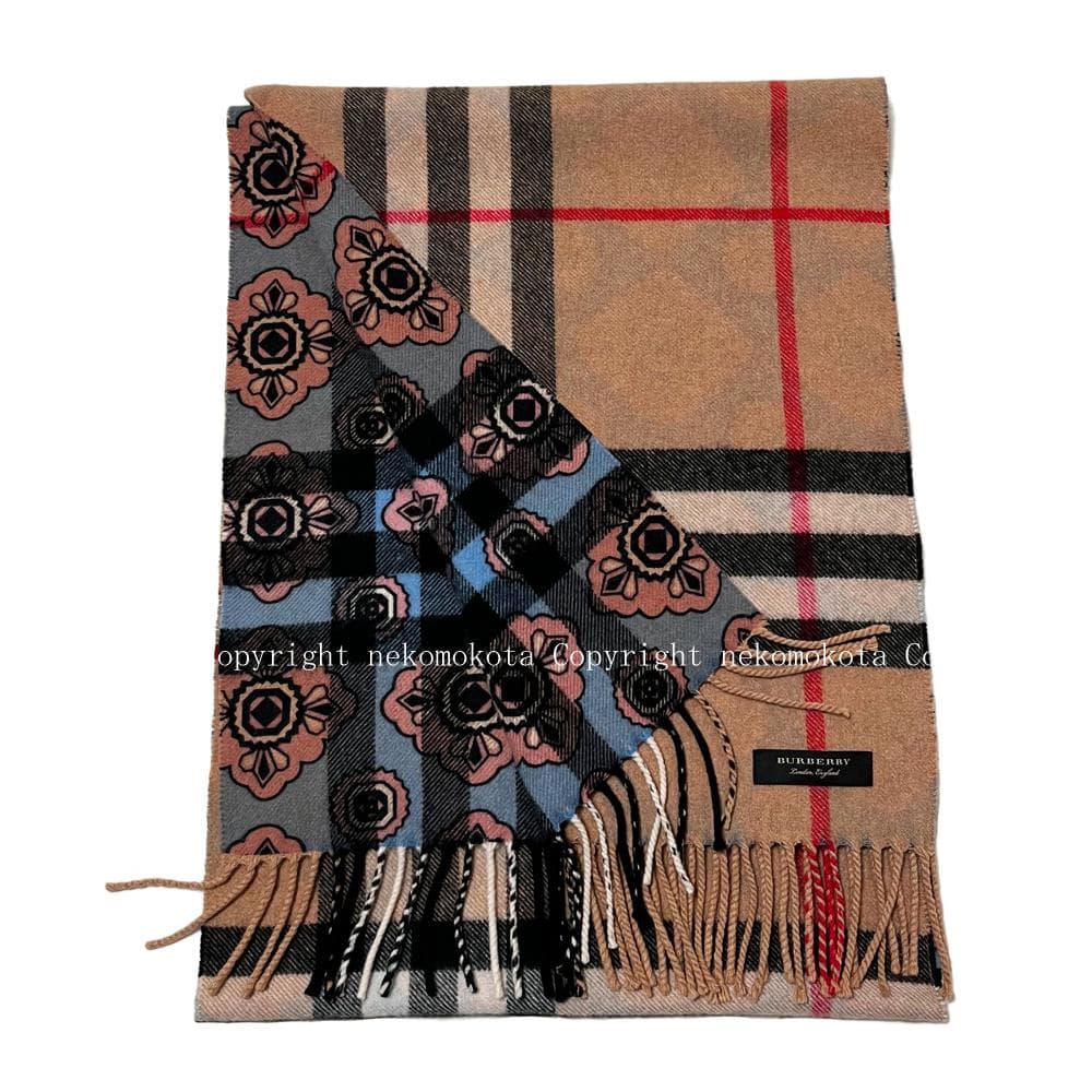 美品 バーバリー リバーシブル カシミヤ チェック マフラー BURBERRY