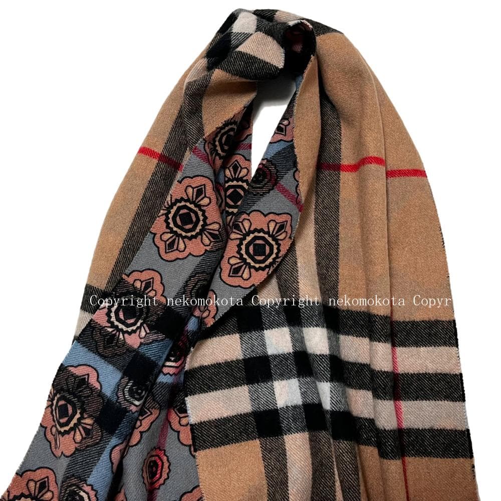 美品 バーバリー リバーシブル カシミヤ チェック マフラー BURBERRY