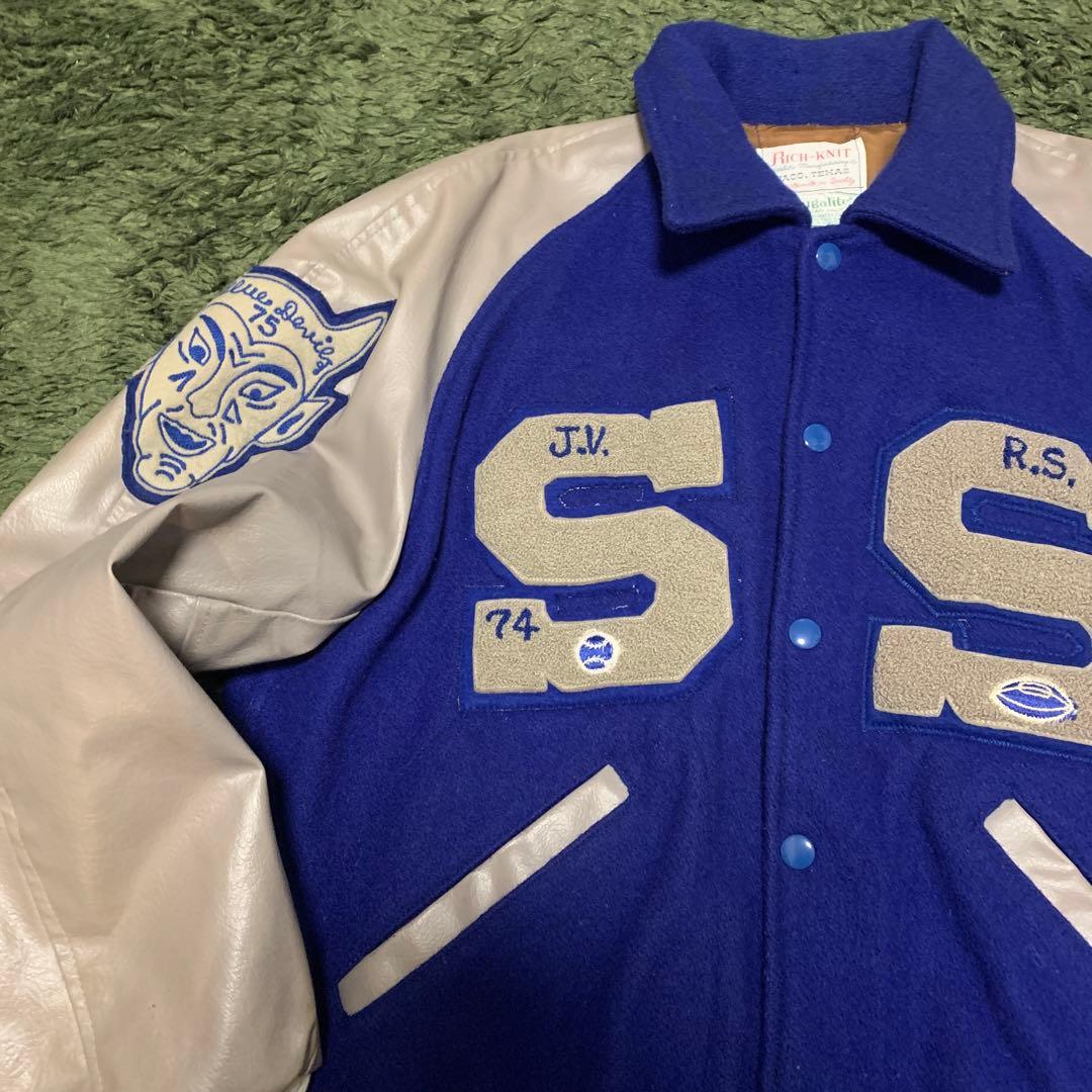 70s スタジャン　ビンテージ　ラグビー　ドラキュラ　ブルー　アメカジ　希少