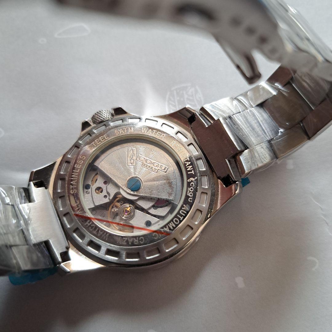 自動巻き時計 ホワイト文字盤 シルバーバンド