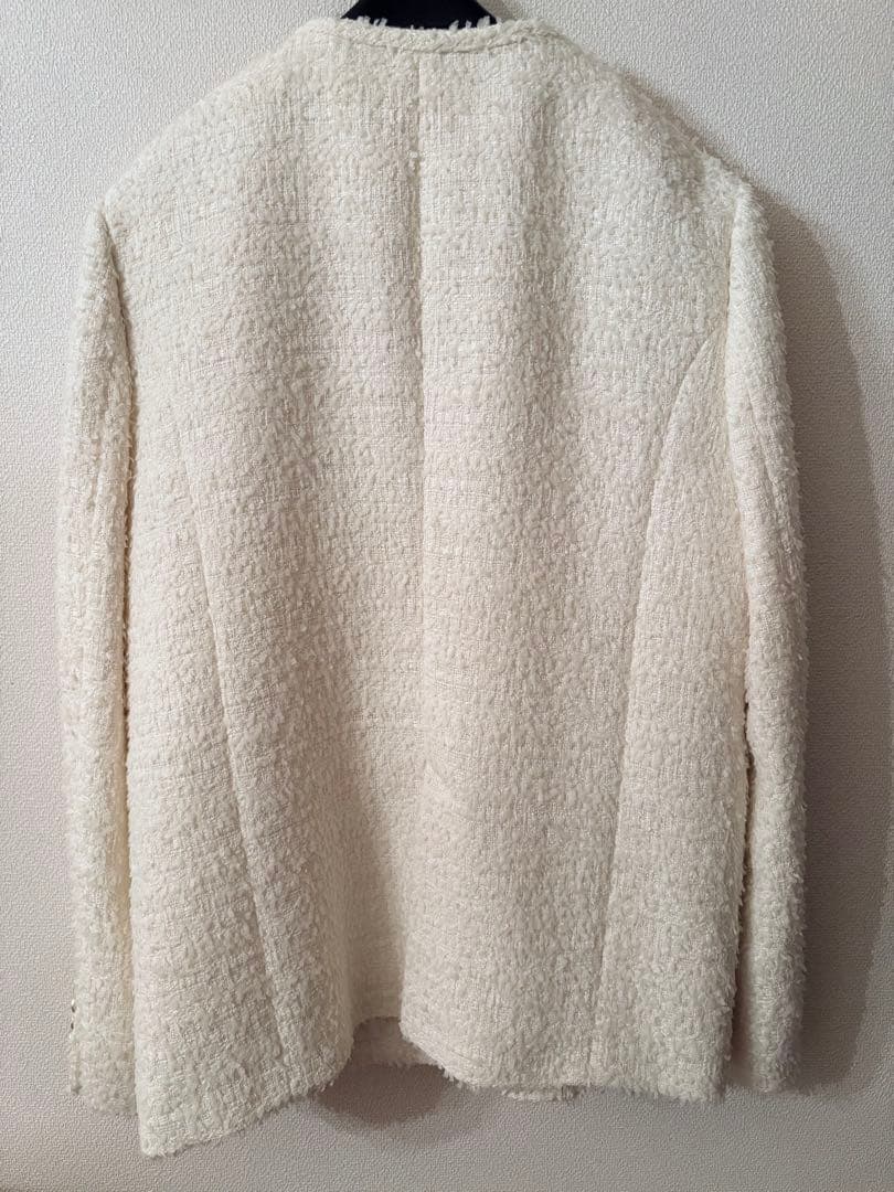 CELFORD ファンシーツイードロングジャケット 38 白