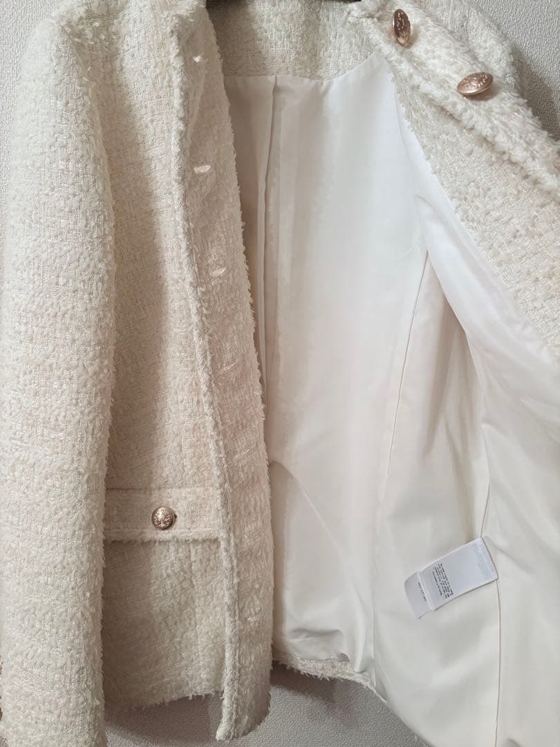 CELFORD ファンシーツイードロングジャケット 38 白