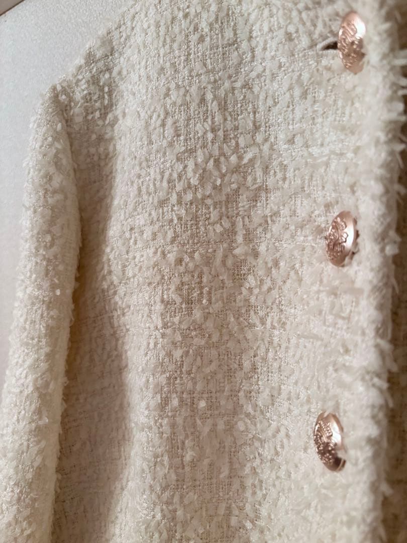 CELFORD ファンシーツイードロングジャケット 38 白