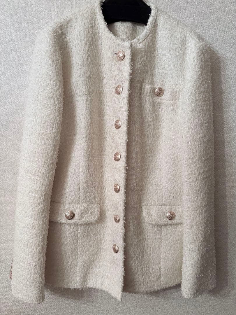 CELFORD ファンシーツイードロングジャケット 38 白