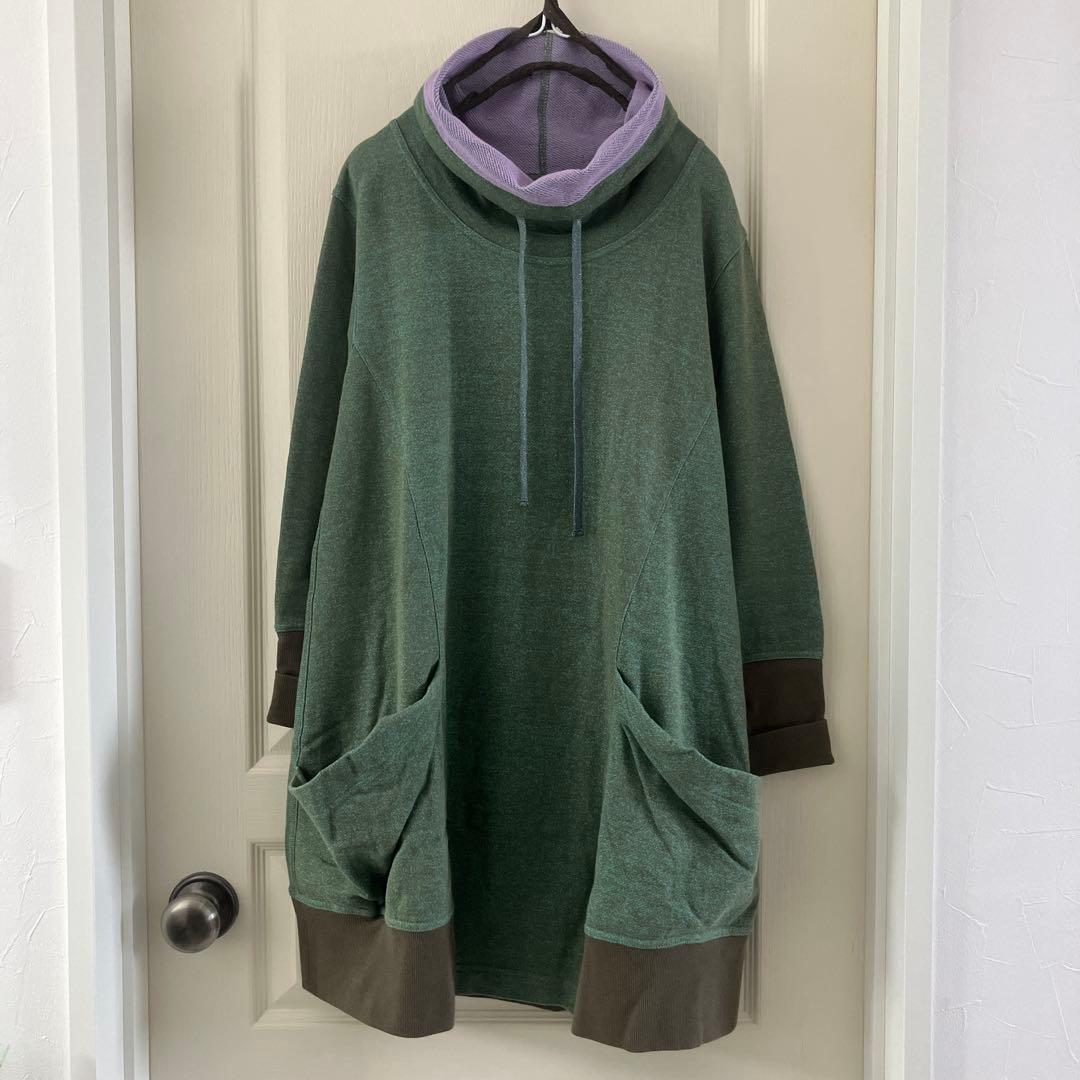 美品キューブキューブcubecubeセンソユニコグリーンスウェットチュニック38