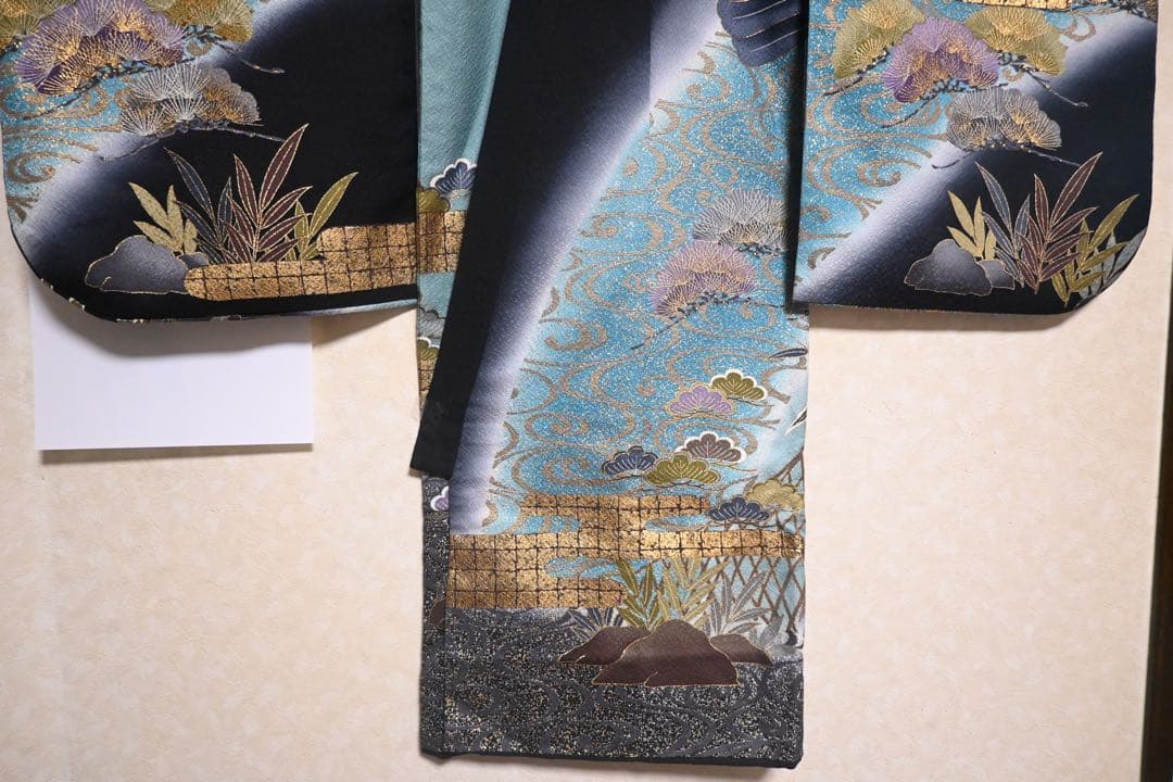 お宮参り 男の子 産着 祝着 正絹 七五三 鷹（長襦袢・帽子・涎掛け付）美品