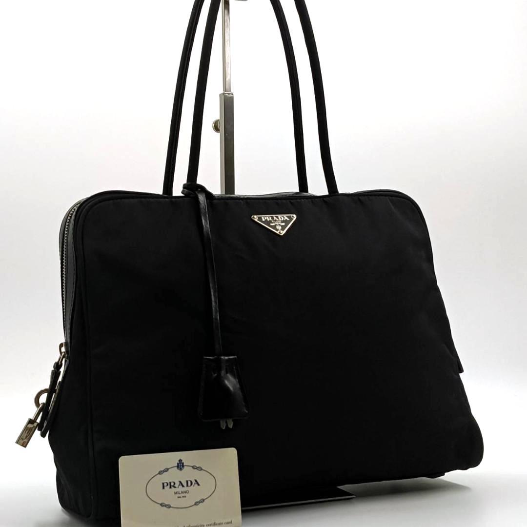 極希少✨ギャラ付 プラダ 南京錠 トートバッグ 三角ロゴ ナイロン 革 黒 タグ