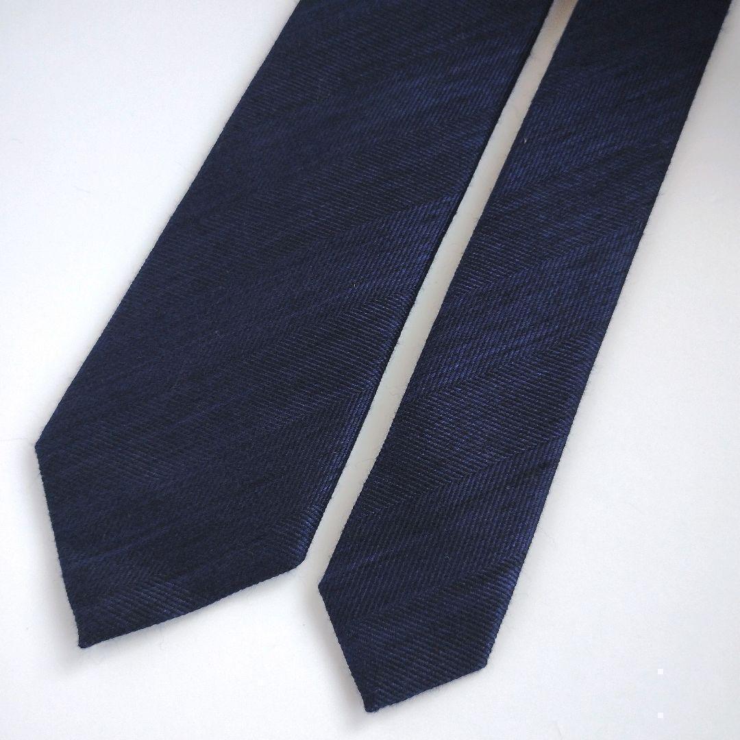 【美品】ビームスエフ ネクタイ ネイビー 濃紺 無地 ソリッド 高級【日本製】