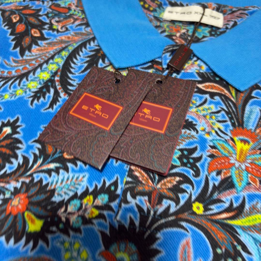 新品　未使用　エトロ ETRO 花柄 半袖ポロシャツ XXL ブルー 総柄 美品