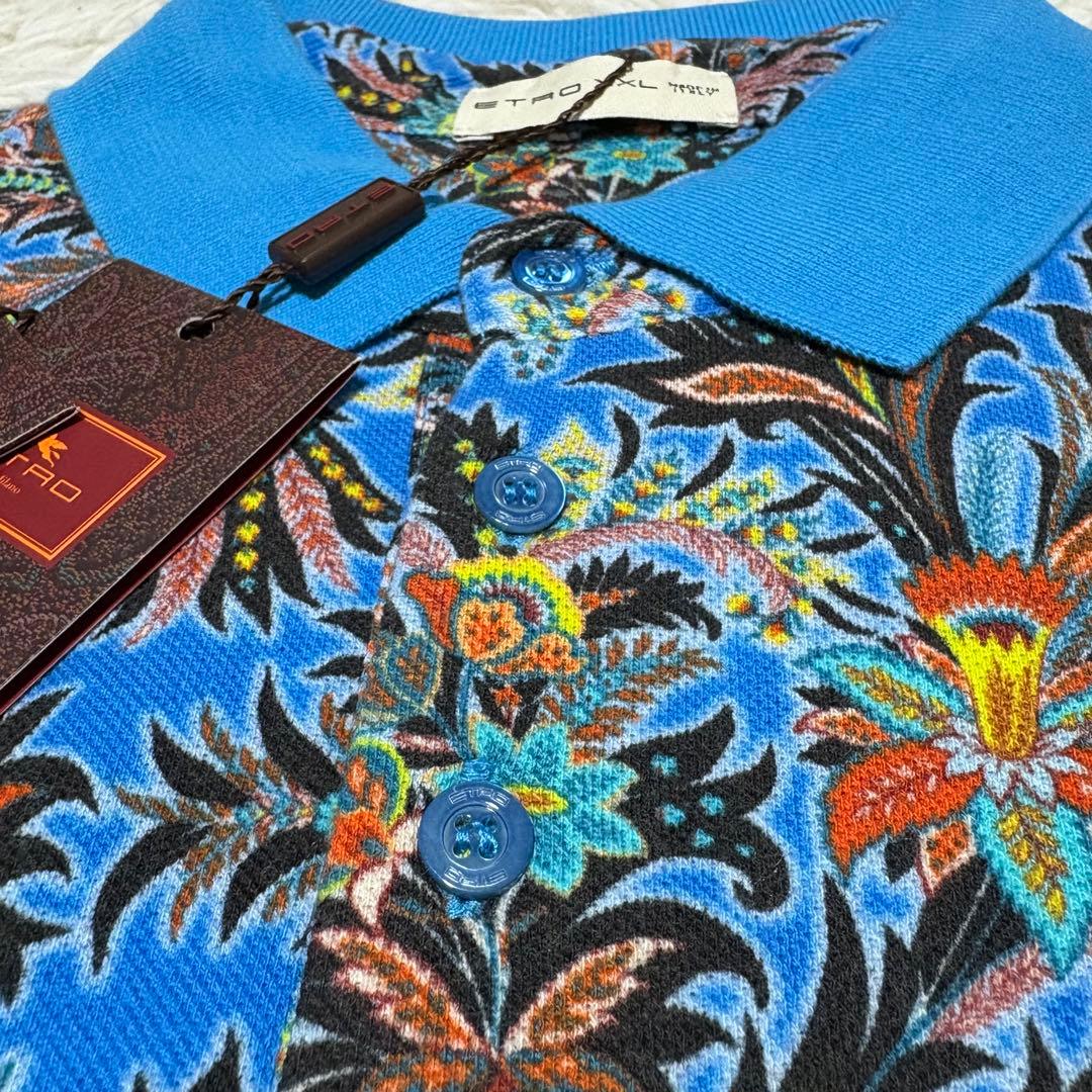 新品　未使用　エトロ ETRO 花柄 半袖ポロシャツ XXL ブルー 総柄 美品