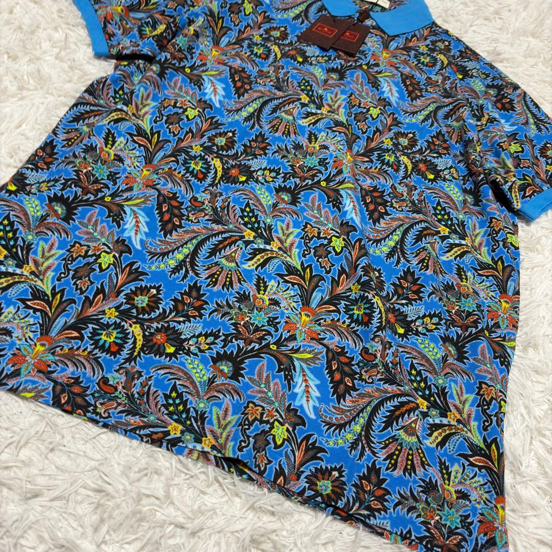 新品　未使用　エトロ ETRO 花柄 半袖ポロシャツ XXL ブルー 総柄 美品